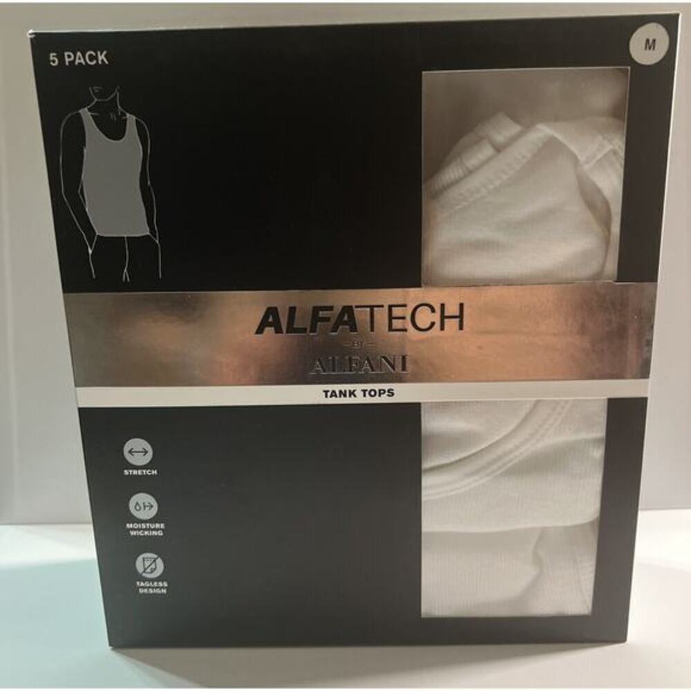 Alfani Mens 5-Pack AlfaTech Moisture Wicking Solid Tank Top White M MSRP $50 NWT